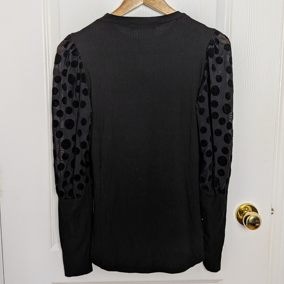 Lylu Black Top with Sheer Polka Dot Sleeves – Size M #34 - Picture 2 of 5
